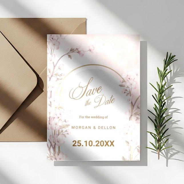 Save The Date Elegant Soft Blush Pink Cherry Blossom Wedding (Créateur téléchargé)