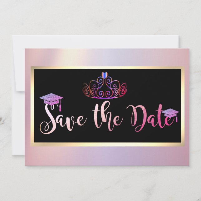Save The Date Élégant Strass, Diadème Enregistrement Mariage Gra (Devant)
