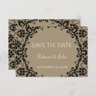Save The Date Élégant Taupe Damask Floral Mariage