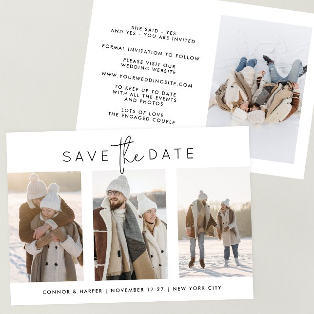 Save The Date Élégant texte blanc multi-noir 4 photo (Créateur téléchargé)