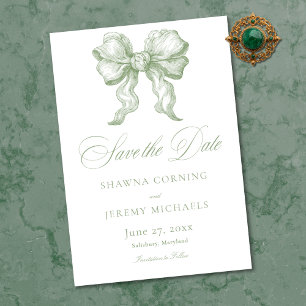 Save The Date Élégant Toile de Sage Vert Mariage Manoir Français