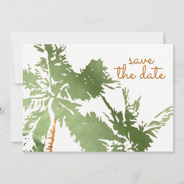 Save The Date Elégant Tropical Copper Palm Trees Plage Mariage (Devant)