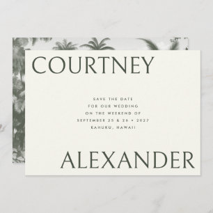 Save The Date Élégant Tropical Vintage Palms Big Names Mariage
