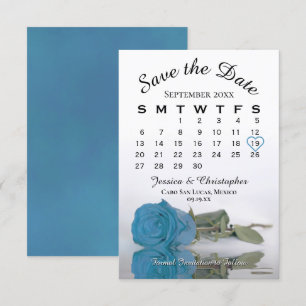 Save The Date Élégant Turquoise Blue Rose Calendrier Mariage