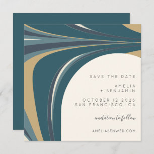 Save The Date Élégant Turquoise Emerald Gold moderne Carré