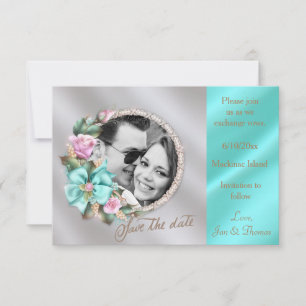 Save The Date Elégant Turquoise et or Silver Photo Enregistrer l
