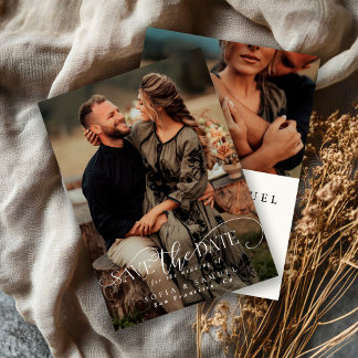 Save The Date Elegant Two Photo Handwritten Script Wedding