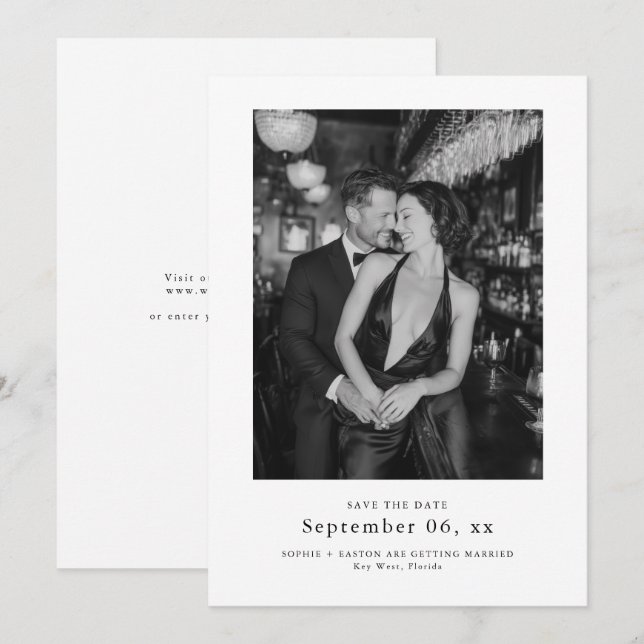 Save The Date Elegant Typography Black White Wedding Photo (Devant / Derrière)