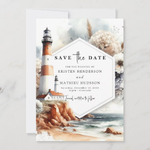 Save The Date Élégant unique Waves Lighthouse Mariage
