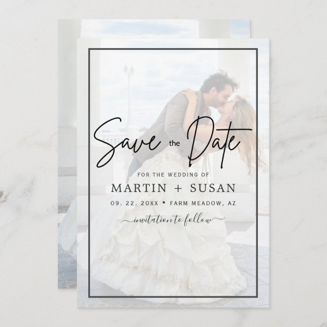 Save The Date Élégant Vellum noir & blanc superposition Mariage  (Devant / Derrière)