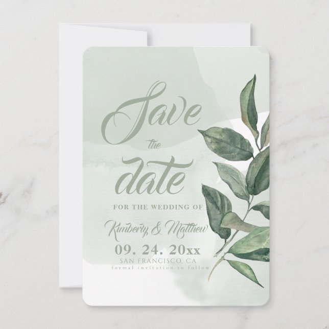 Save The Date Élégant Vert de Sauge Moderne Mariage Enregistrer  (Devant)