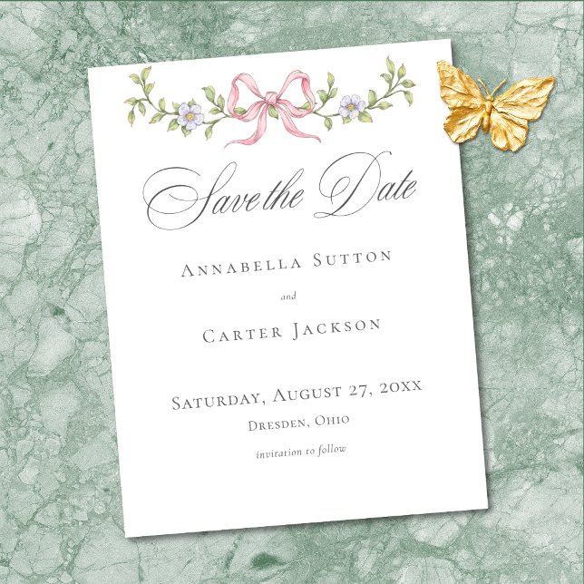 Save The Date Elegant Victorian Pastel Floral Bow Wedding (Elegant Victorian Pastel Floral Bow Wedding Save The Date)