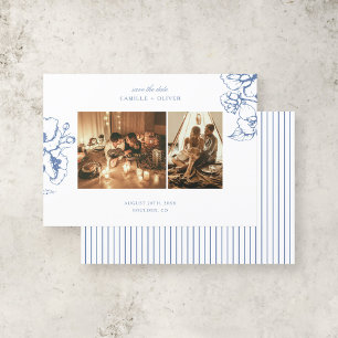 Save The Date Elégant Vintage Blue Floral Garden Mariage photo
