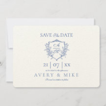 Elégant Vintage Crest Dusty Blue Floral Mariage