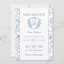 Elégant Vintage Crest Dusty Blue Floral Mariage