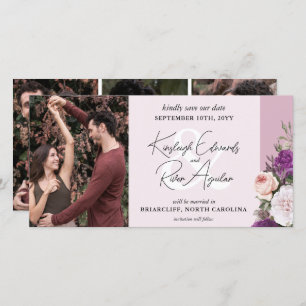 Save The Date Elégant Vintage Floral Roses et Dusty Mauve Mariag