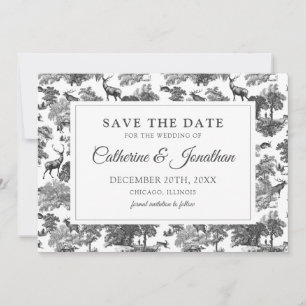 Save The Date Élégant Vintage Noir et Blanc Toile Cerf