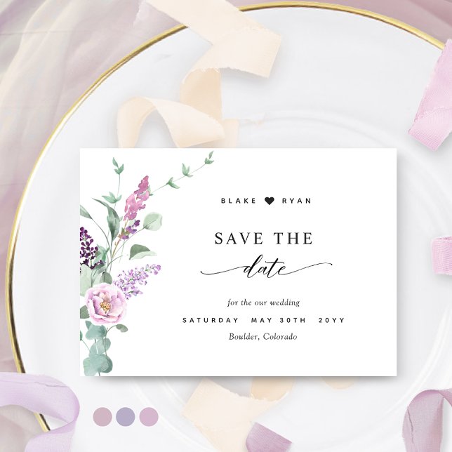 Save The Date Élégant violet, mauve, Mariage couleur pastel (Créateur téléchargé)