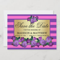 Élégant violet Roses & rayures Enregistrer la cart