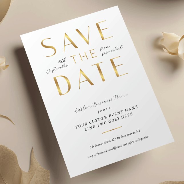 Save The Date Elegant White & Gold Business Event Corporate (Créateur téléchargé)