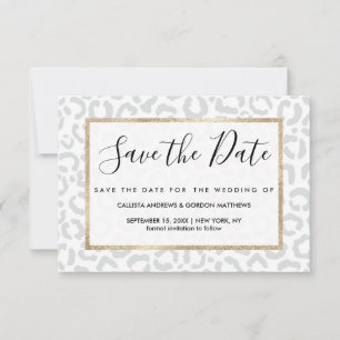 Save The Date Elegant White Gray Leopard Cheetah Animal Print