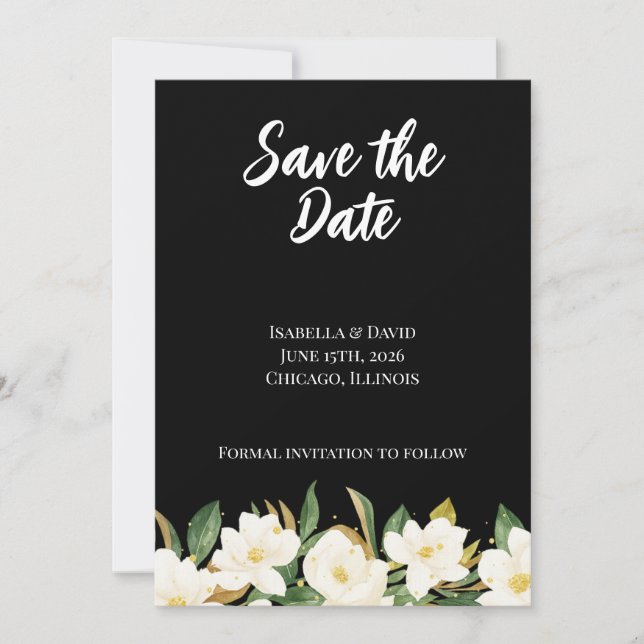 Save The Date Elegant White Magnolia (Devant)