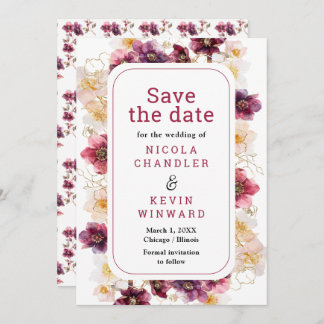 Save The Date Elegant Winter Hellebore Floral Burgundy Wedding