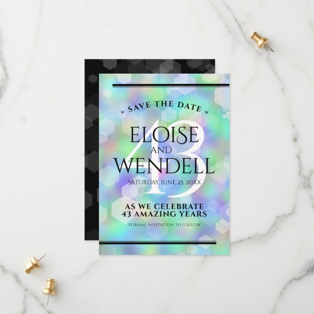 Save The Date Élégante 43ème anniversaire du Mariage Opal (Devant/Arrière en situation)