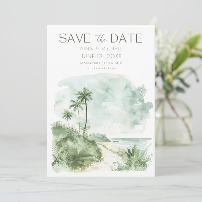 Save The Date Elégante aquarelle Beach Mariage (Debout devant)
