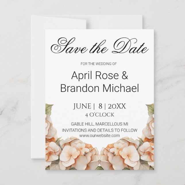 Save The Date Elégante aquarelle blanche vert orange boho (Devant)