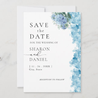 Save The Date Elégante aquarelle bleu Hydrangea