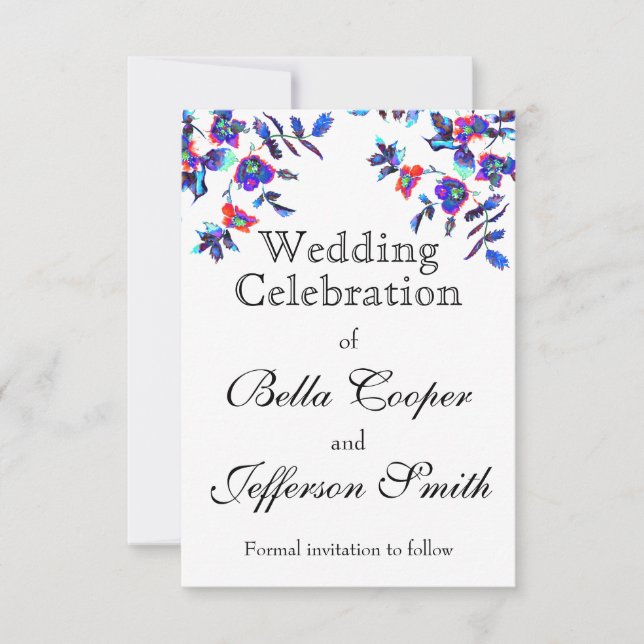 Save The Date Elégante aquarelle bleue florale (Devant)