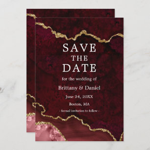 Save The Date Elégante aquarelle Burgundy Marble Agate Géode