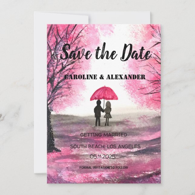 Save The Date Elégante aquarelle Cerisier fleur Sakura Mariage (Devant)