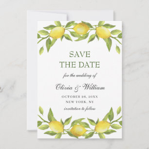 Save The Date Elégante aquarelle citrons Mariage vert