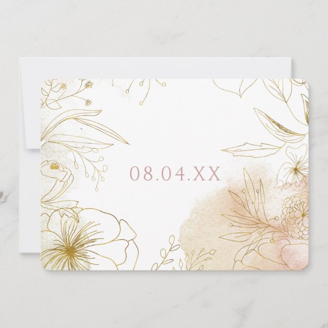 Save The Date Elégante Aquarelle couleur or rose (Devant)