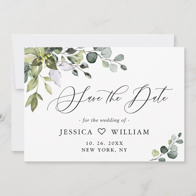 Save The Date Elégante aquarelle Eucalyptus Floral Mariage PHOTO (Devant)