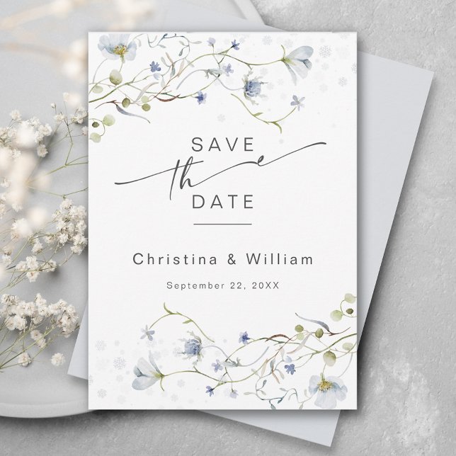 Save The Date Elégante aquarelle Fleur sauvage d'hiver Mariage (Créateur téléchargé)
