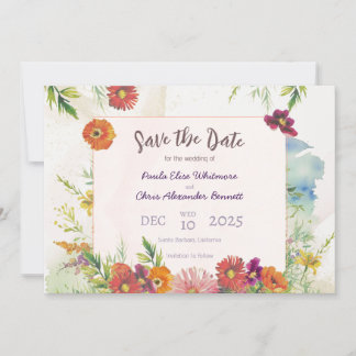 Save The Date Elégante aquarelle Fleur sauvage Jardin Mariage
