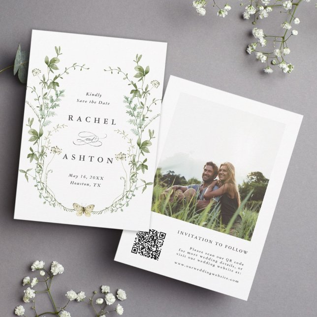 Save The Date Elégante aquarelle Fleur sauvage photo Mariage (Créateur téléchargé)