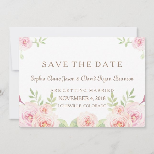 Save The Date Elégante aquarelle Fleurs Mariage ENREGISTRER LA D (Devant)