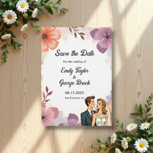 Save The Date Elégante aquarelle Floral Romantique Couple Mariag