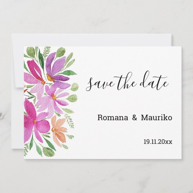 Save The Date Elégante aquarelle florale bohème peinte à la main (Devant)