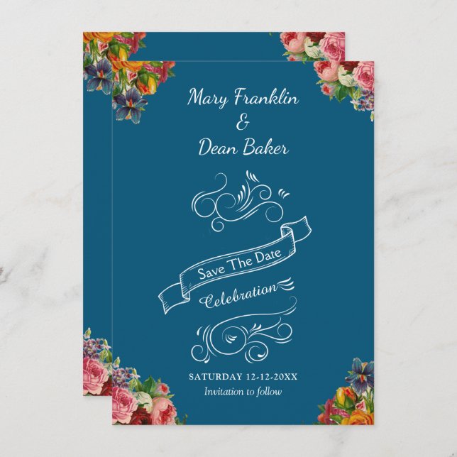 Save The Date Elégante aquarelle Florale Jardin Mariage (Devant / Derrière)