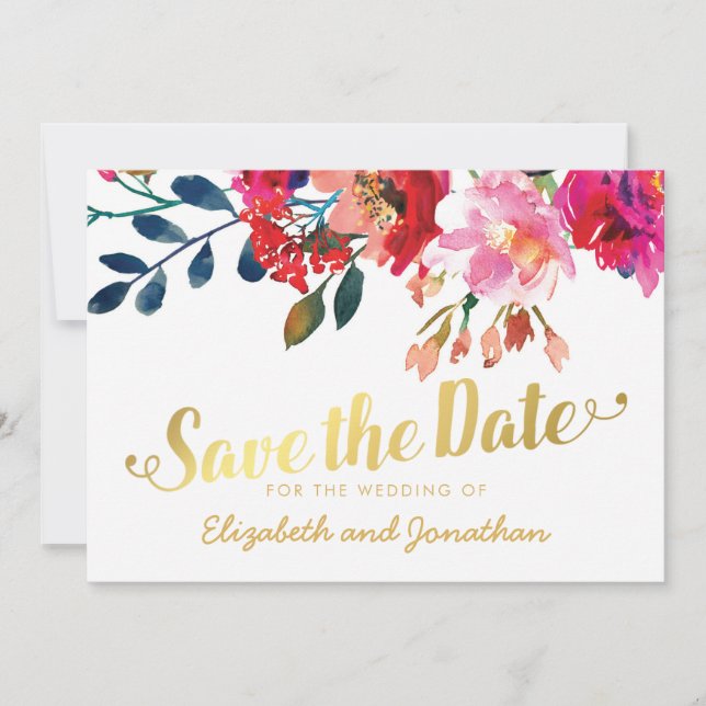 Save The Date Elégante aquarelle florale Or blanc Enregistrer la (Devant)
