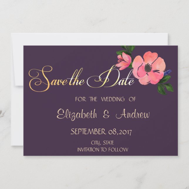 Save The Date Elégante aquarelle Flower Wedding Enregistrer la d (Devant)
