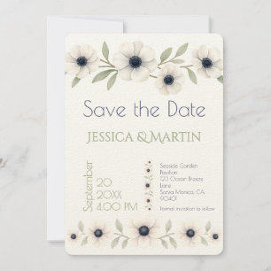 Save The Date Elégante aquarelle ivoire marine bleu Mariage d'an