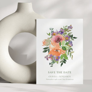 Save The Date Elégante Aquarelle Jardin Floral Violet Orange