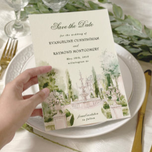 Save The Date Elégante aquarelle Manor Jardin Mariage