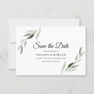 Save The Date Elégante aquarelle moderne Mariage feuille verte